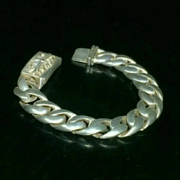 Bracelet en argent tibétain antique de collection, design ethnique fait main, bijou élégant et audac