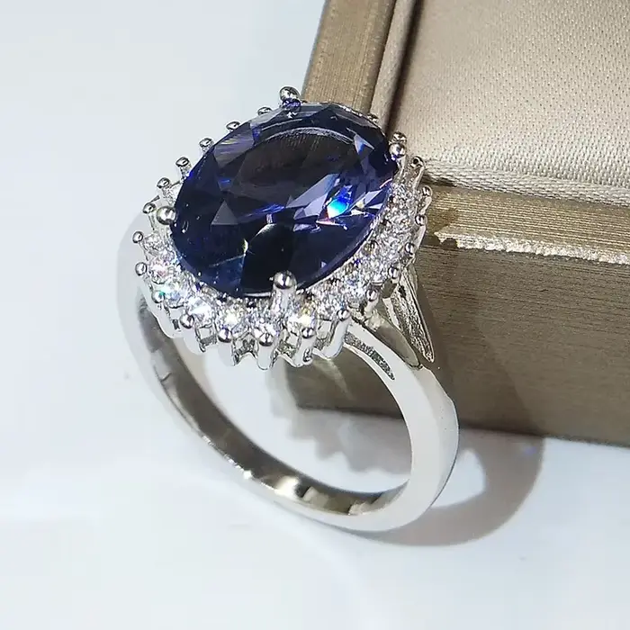 Bague en argent sterling 925 sertie de charoïte et cristal bleu alliance de mariage pour femme occasions spéciales