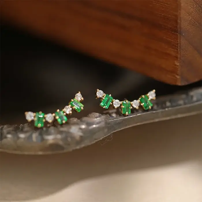 Boucle d'oreille en argent Sterling 925 et Zircon émeraude plaqué or, clou d'oreille de Style Vintag