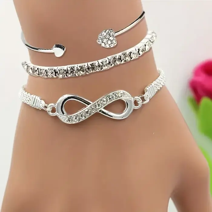 3 pièces/ensemble Vintage cristal strass coeur Bracelets pour femme mode géométrique réglable infini manchette bracelet bijoux cadeaux
