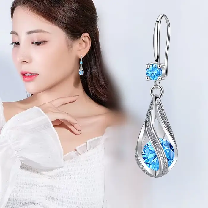 Boucles d'oreilles élégantes en cristal bleu pour femme, argent regardé 925, luxe, créateur de mode,