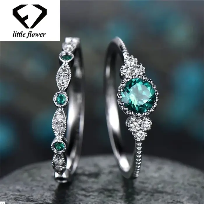 Bague en argent 925 avec émeraude et diamant pour femme