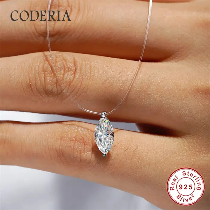 Collier invisible Moissonite taille Marquise 1CT sterling silver 925 pour femmes bureau carrière cadeau occasion spéciale