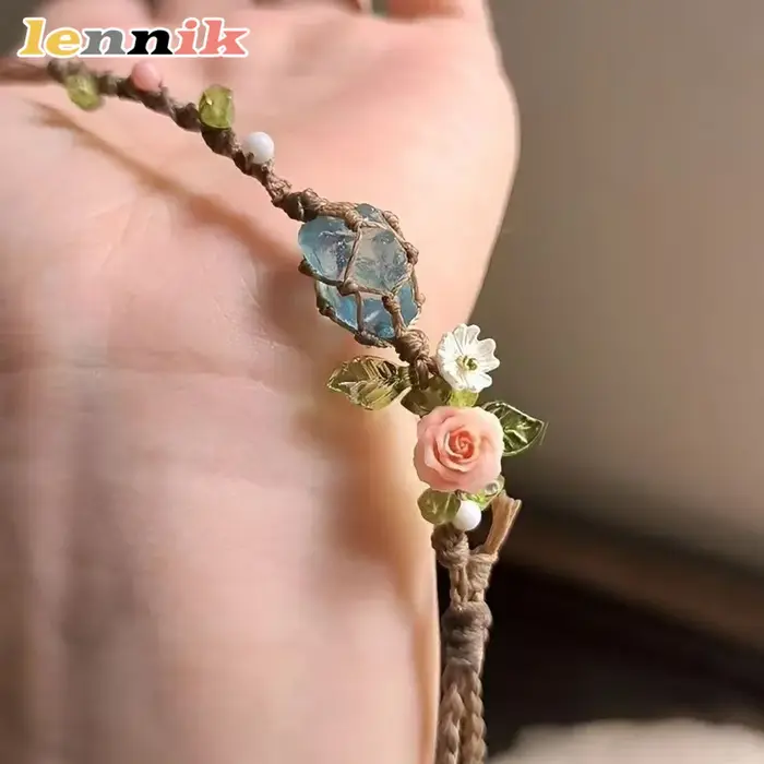 Bracelet en cristal aigue-marine brut