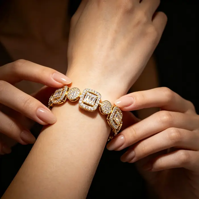 Bracelet tennis tendance en zircon carré et rond