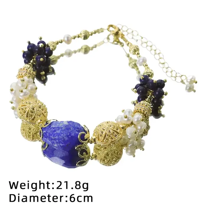 Bracelet de perles d'eau douce naturelles Lapis Lazuli