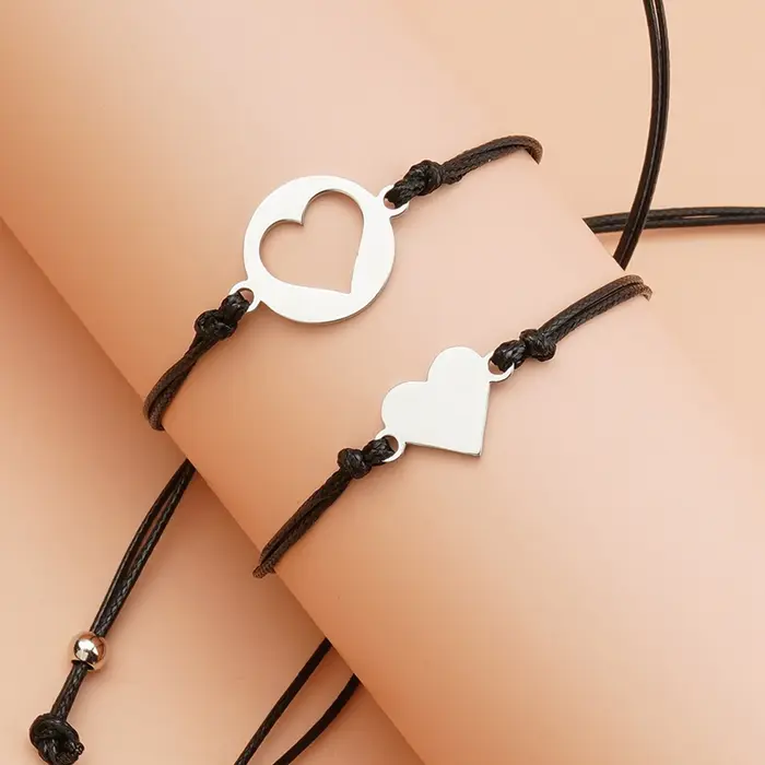 1 ensemble de Bracelets assortis mère-fille, breloque en forme de cœur réglable en acier inoxydable,