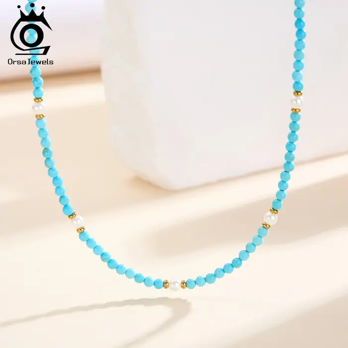 ORSA JEWELS Collier bohème en acier inoxydable avec perles de turquoise vertes