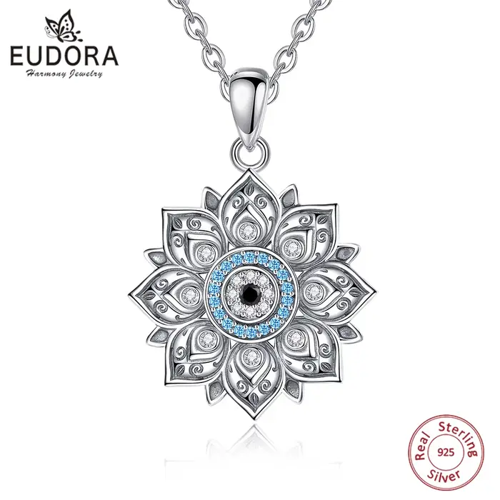 Eudora – collier en argent Sterling 925 pour homme et femme, pendentif Vintage en forme de fleur de Lotus, œil maléfique, bijou de personnalité, cadeau