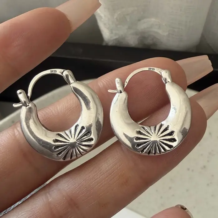 Boucles d'oreilles en argent Sterling 925 pour femmes, tendance, géométrique, ronde, rétro, fleur, b