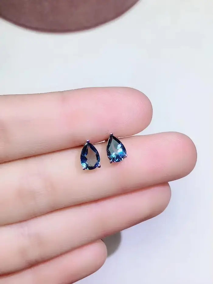 Boucles d'oreilles en topaze naturelle bleue de Londres pour femme, bijoux fins, argent regardé 925,