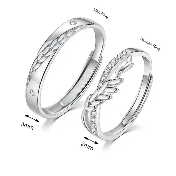 1 paire vers le bonheur chevauchement ouverture Couple anneau cuivre plaqué platine hommes femmes blé forme doigt bijoux livraison directe