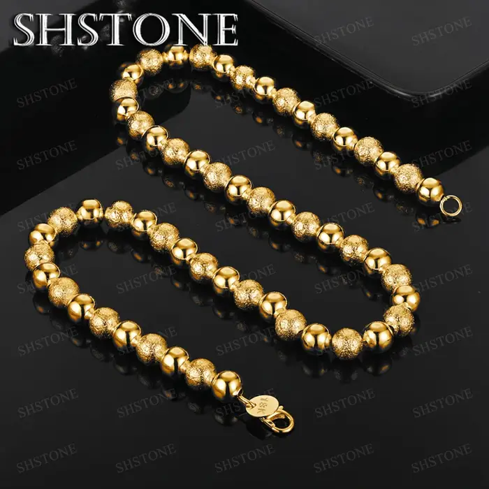 Collier chaîne de perles lisses/givrées pour femmes, 45cm, or 18 carats, 8mm, tendance, bijoux de lu