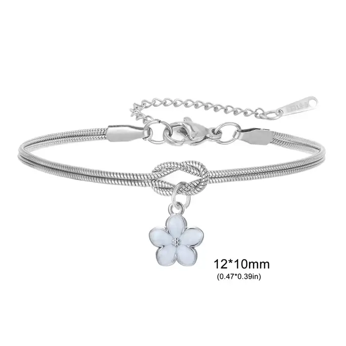 Bracelets à breloques en émail fleur de frangipanier, couleur rose et violette, pendentif en acier i