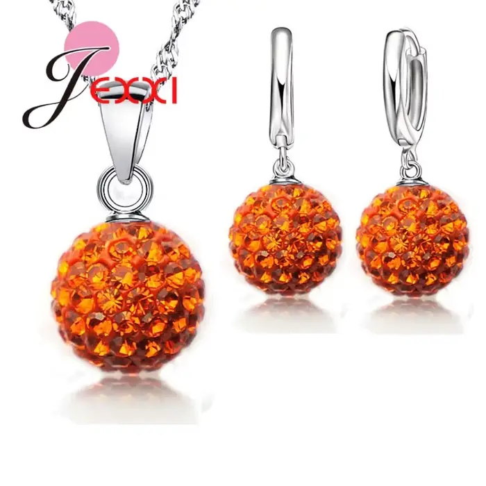 Ensemble de bijoux en argent regardé 925 pour femme, cristal autrichien, boule de Chang pavée, boucle d'oreille arrière à levier, collier pendentif, meilleur, chaud, nouveau