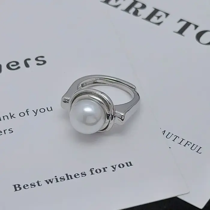 Bagues de perles blanches réglables pour femmes, bague de mariage élégante en argent regardé 925 vér