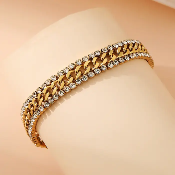 ZAKOL nouveau Bracelet de Tennis en zircone cubique plaqué or 18 carats en acier inoxydable trois couches large