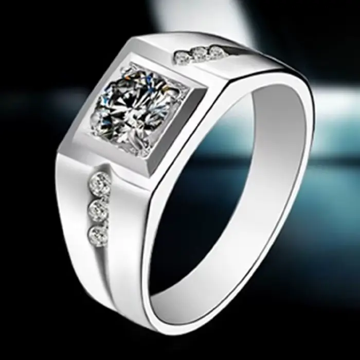 Bague de luxe en argent sterling 925 incrusté de cristal de zircon pour hommes, plaqué or 18 carats, bijoux de fiançailles, cadeau