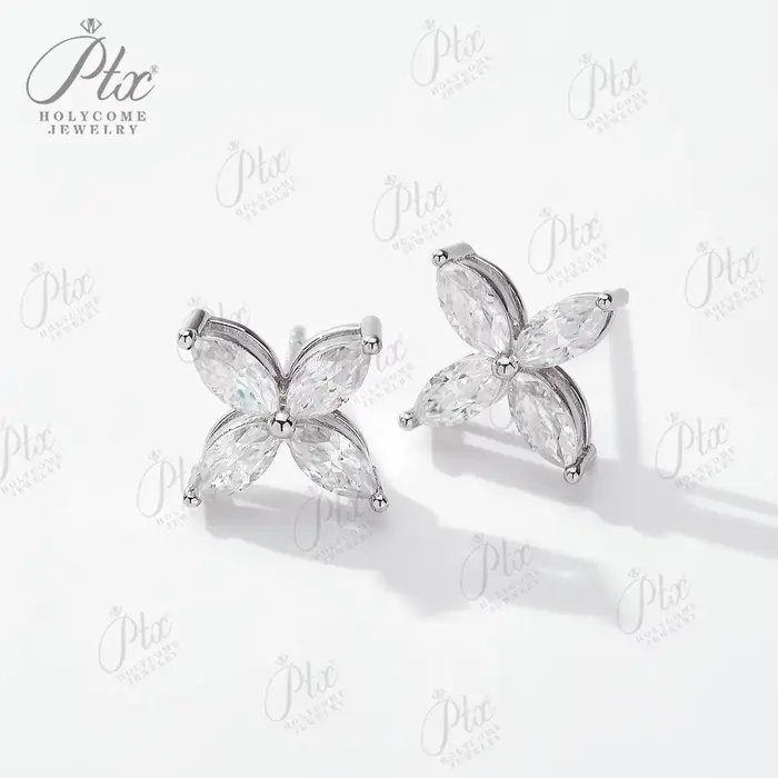 Boucles d'oreilles en Moissanite taille Marquise, ensembles de bijoux couleur D 100% argent Sterling