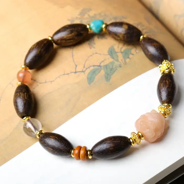 Bracelet en bois d'agar de Malaisie occidentale au design original : Nouveau style chinois avec racine de Bodhi