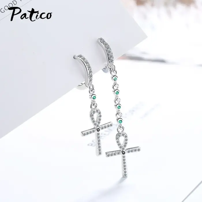 Boucles d'oreilles en argent Sterling 925 croix pour chrétiennes strass exquis longues chaînes gouttes d'eau bijoux cadeaux de fête femmes occasions spéciales