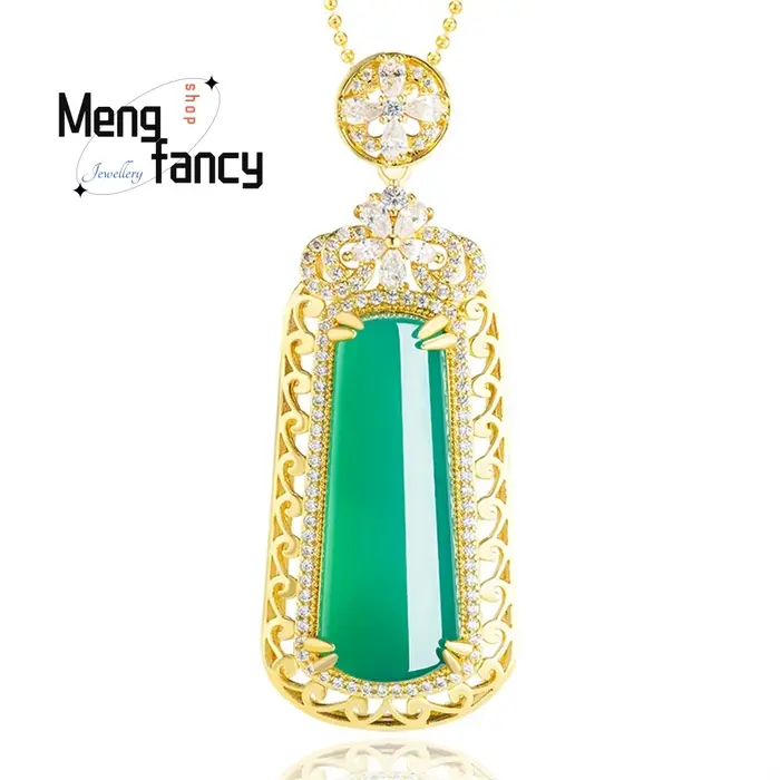 Pendentif en Agate Verte Naturelle Véritable avec Incrustation de Cuivre, Plaque de Paix et de Sécur