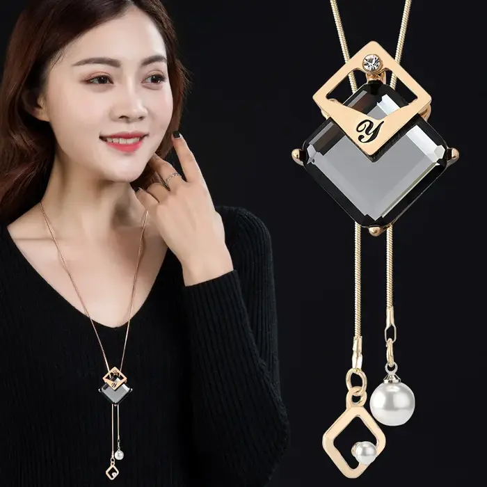 Mode Collier Femme gris longs colliers et pendentifs en cristal pour femmes