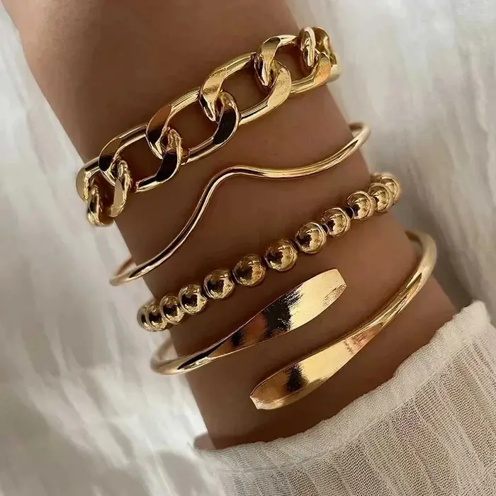 5 pièces/ensemble breloque résine perlée mode Bracelet ensemble pour femmes pièce ronde élastique pe