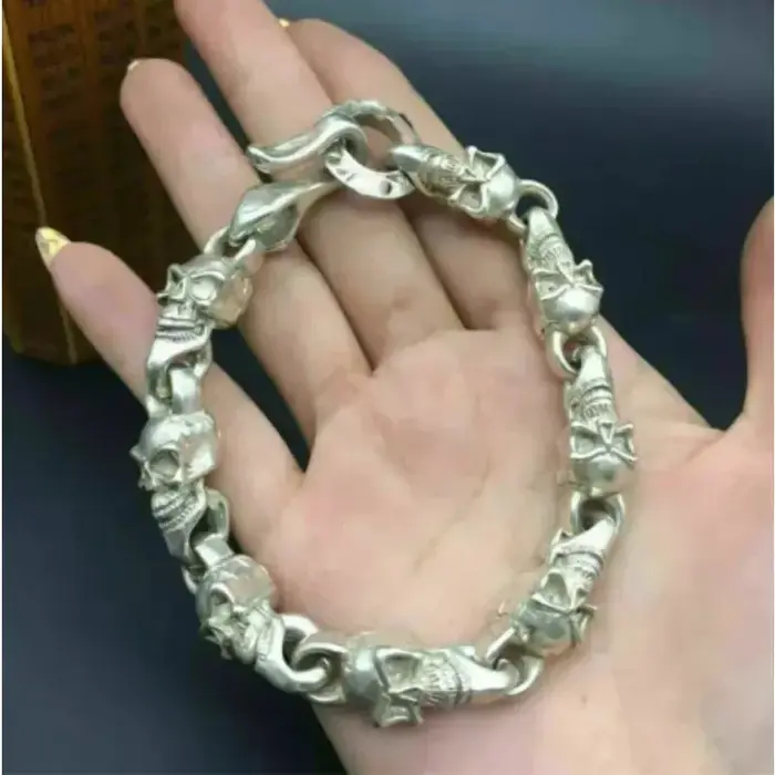 S925 Tibétain Argent Transport Bénédiction De Dieu Crâne Bracelet Fortune Ward Off Evil Spirits Hommes Femmes Mode Cadeau Personnalisé