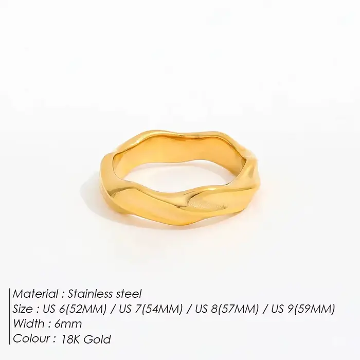 EMANCO Nouvelle bague en acier inoxydable plaqué or au design ondulé tendance, un accessoire de bijo