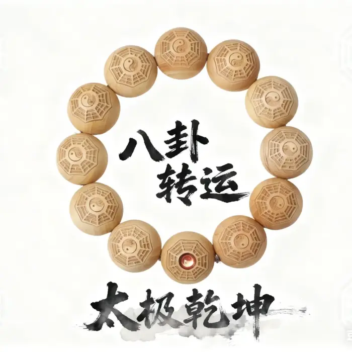 Taoïsme naturel sculpture Tai Chi Bracelet de perles Thuja bois chanceux perles mélangées Bagua Brac