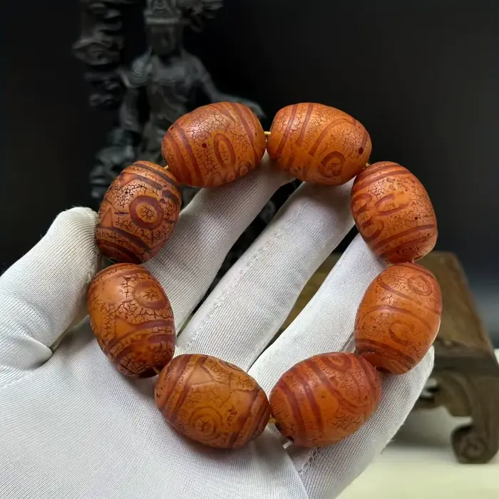 Bracelet de perles d'ambre rouge de style rétro, nouveau