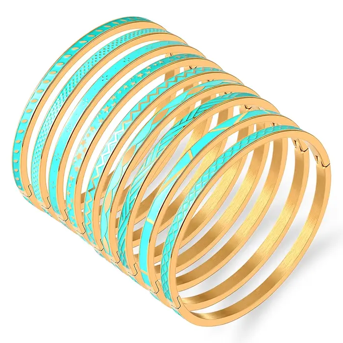 Bracelet géométrique en émail bleu pour femme
