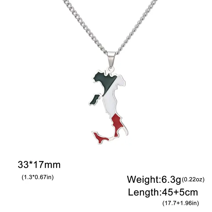 EUEAVAN Collier pendentif émail carte et drapeau d'Italie pour femme, en acier inoxydable couleur or