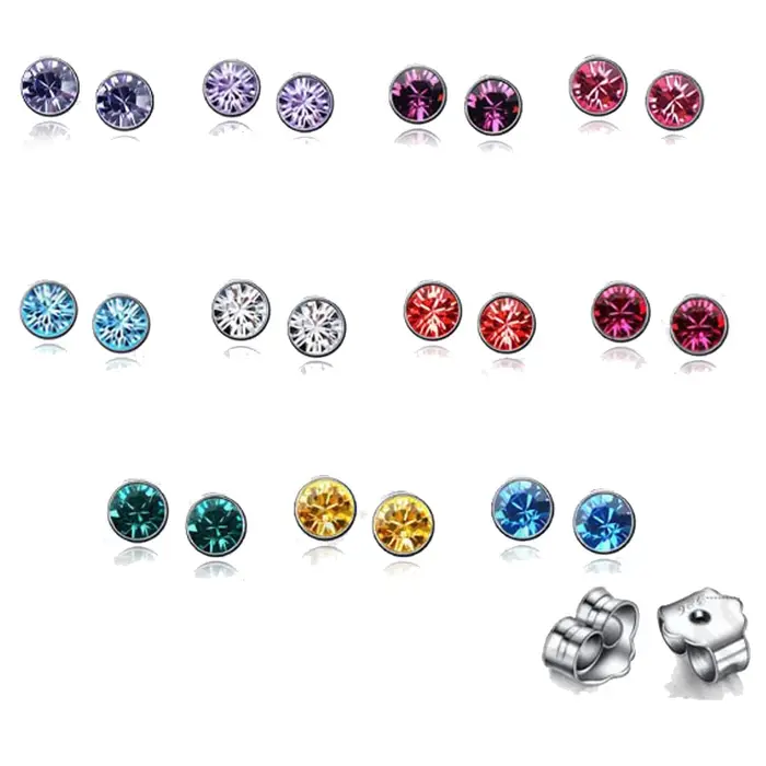 Boucles d'oreilles en argent Sterling 925, 20 pièces, bijoux colorés en cristal autrichien, pour fem