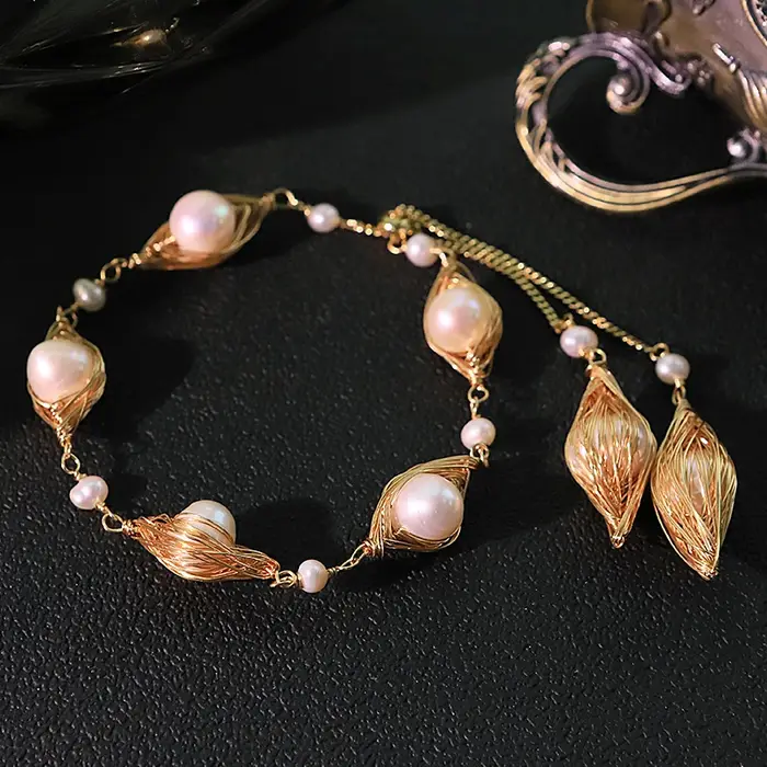 Bracelet ovale Double couche de perles d'eau douce naturelles
