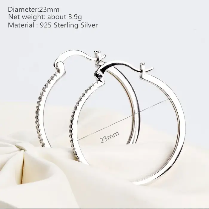 Buyee-Grande boucle d'oreille en argent regardé 925 pour femme, cercle lumineux, boucle d'oreille do