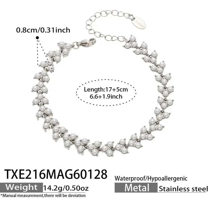 Bracelet élégant en imitation perle Ars, plaqué or 18 carats, bracelet réglable en acier inoxydable,