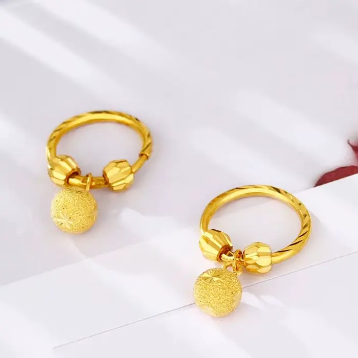 Boucle d'oreille en or pur 18 carats pour femme, document brillant, perles de transport simples, bij