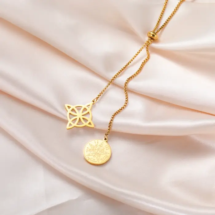 Collier Pendentif Nœud de Sorcière Wicca Tetragrammaton Pentacle pour Femme