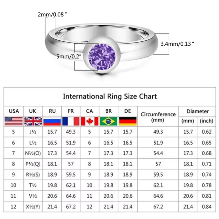 Bagues simples en pierre de naissance avec Zircon de 12 couleurs remplaçables