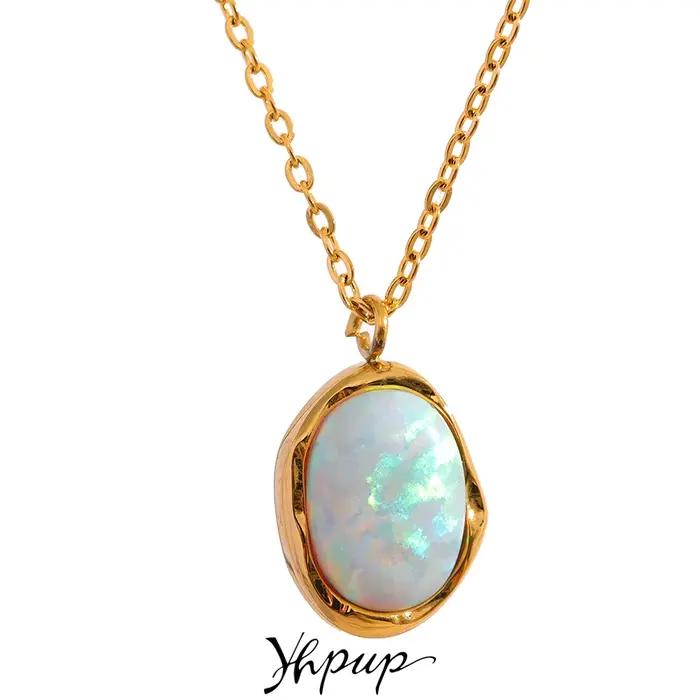 Yhpup – collier avec pendentif en pierre opale traitée