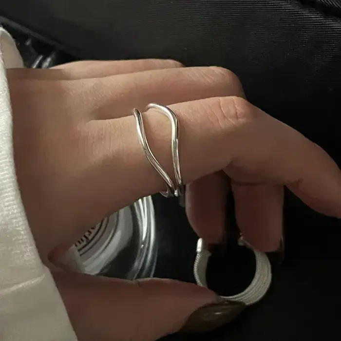 Bague en argent réglable pour femme, bijoux de doigt vintage, lignes uniques, cadeau de fête d'anniv