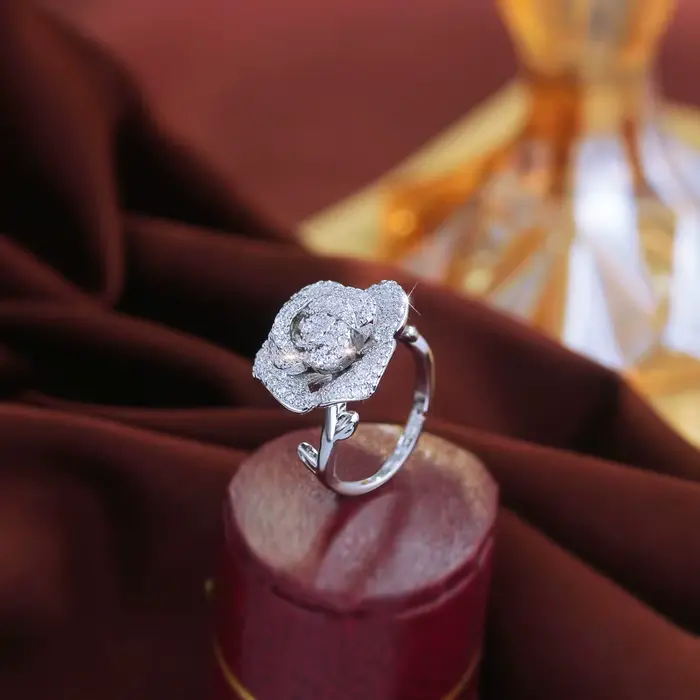 Pera – bagues ouvertes élégantes en forme de rose blanche brillante, en zircone, taille réglable, po