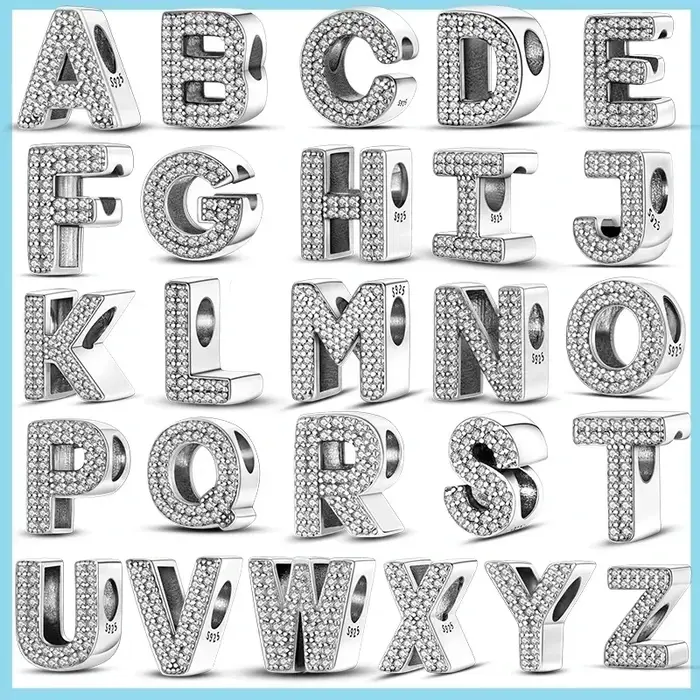925 argent 26 A-Z lettre Alphabet pièces mot anglais perles pendentif breloques métal acier doré bra
