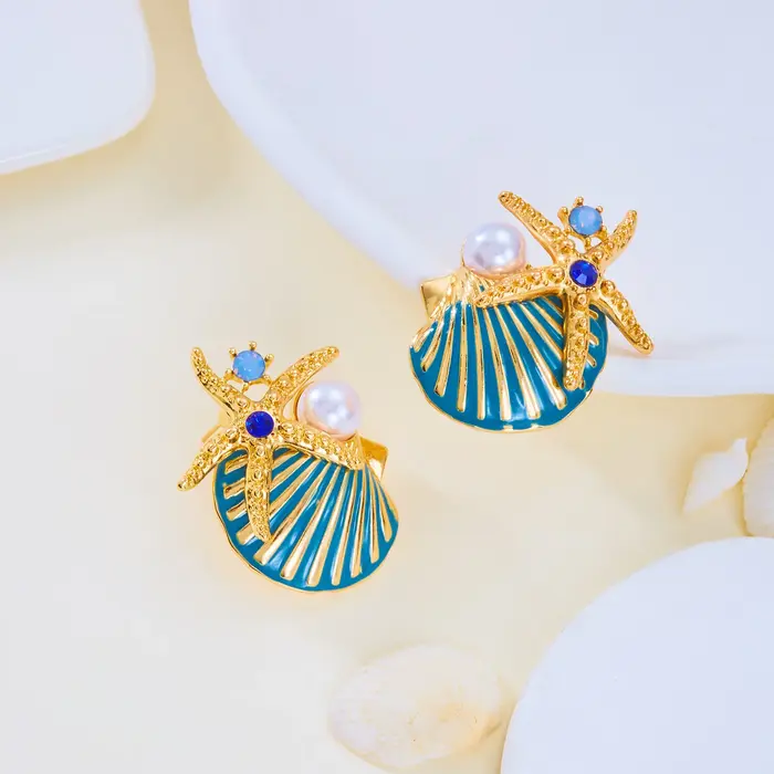 Boucles d'oreilles tendance en forme de coquillage et d'étoile de mer pour femmes