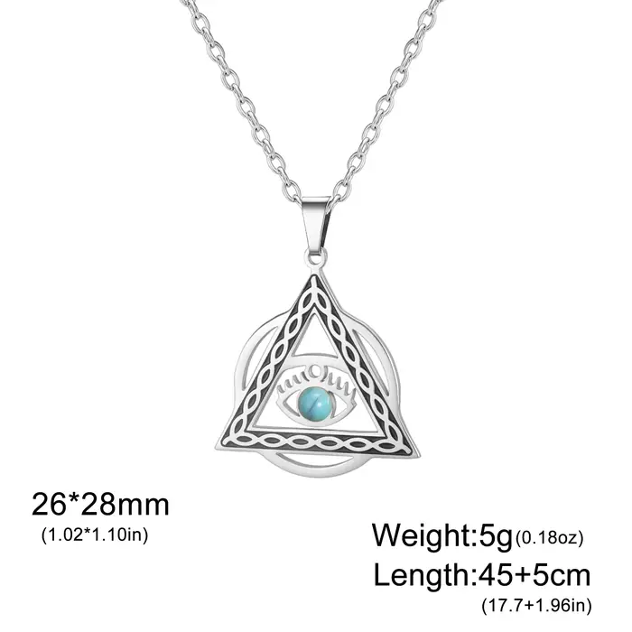 Collier pendentif Triquetra à nœud celtique, mauvais œil, en acier inoxydable, pierre de lune, bijou