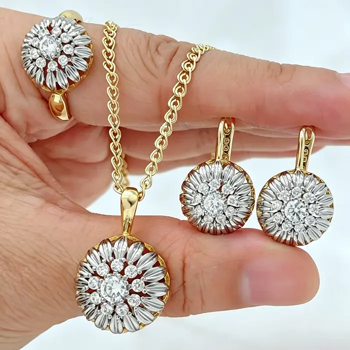 Kinel – ensemble de bijoux pour femmes, bague, boucles d'oreilles et collier en Zircon naturel brill