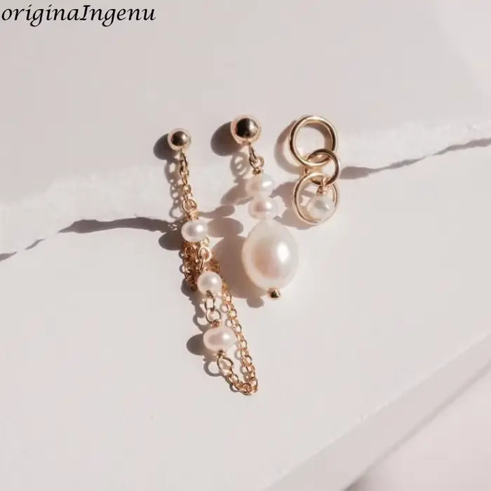 Ensemble de 3 boucles d'oreilles en or 14 carats avec perles, bijoux de luxe, boucles d'oreilles à c