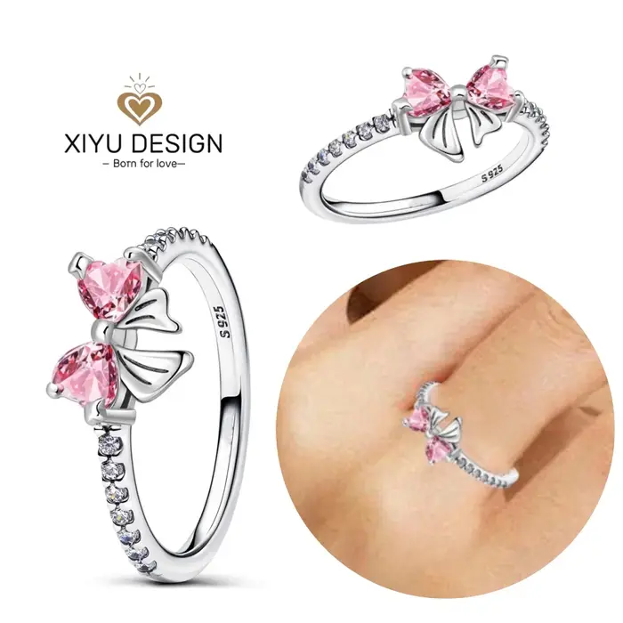 Bague en argent 2024 avec nœud brillant en Zircon, bague de mariage originale S925, bricolage, bijou